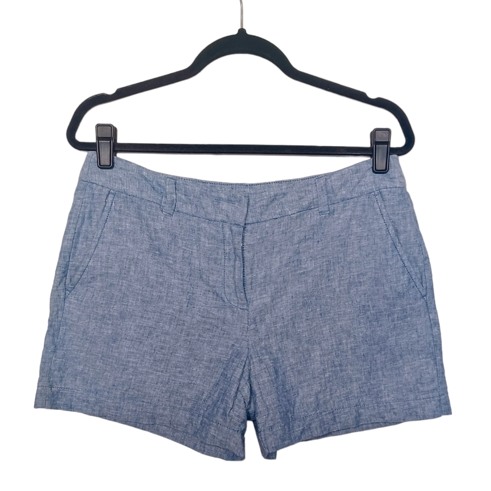 ANN TAYLOR LOFT Linen Blend Chambray Blue Original Shorts 6 (Size Small)